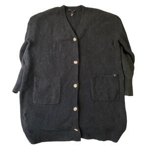 Victoria's Secret Women Long Cardigan M/L Black Button Long Sleeve V-neck Fleece